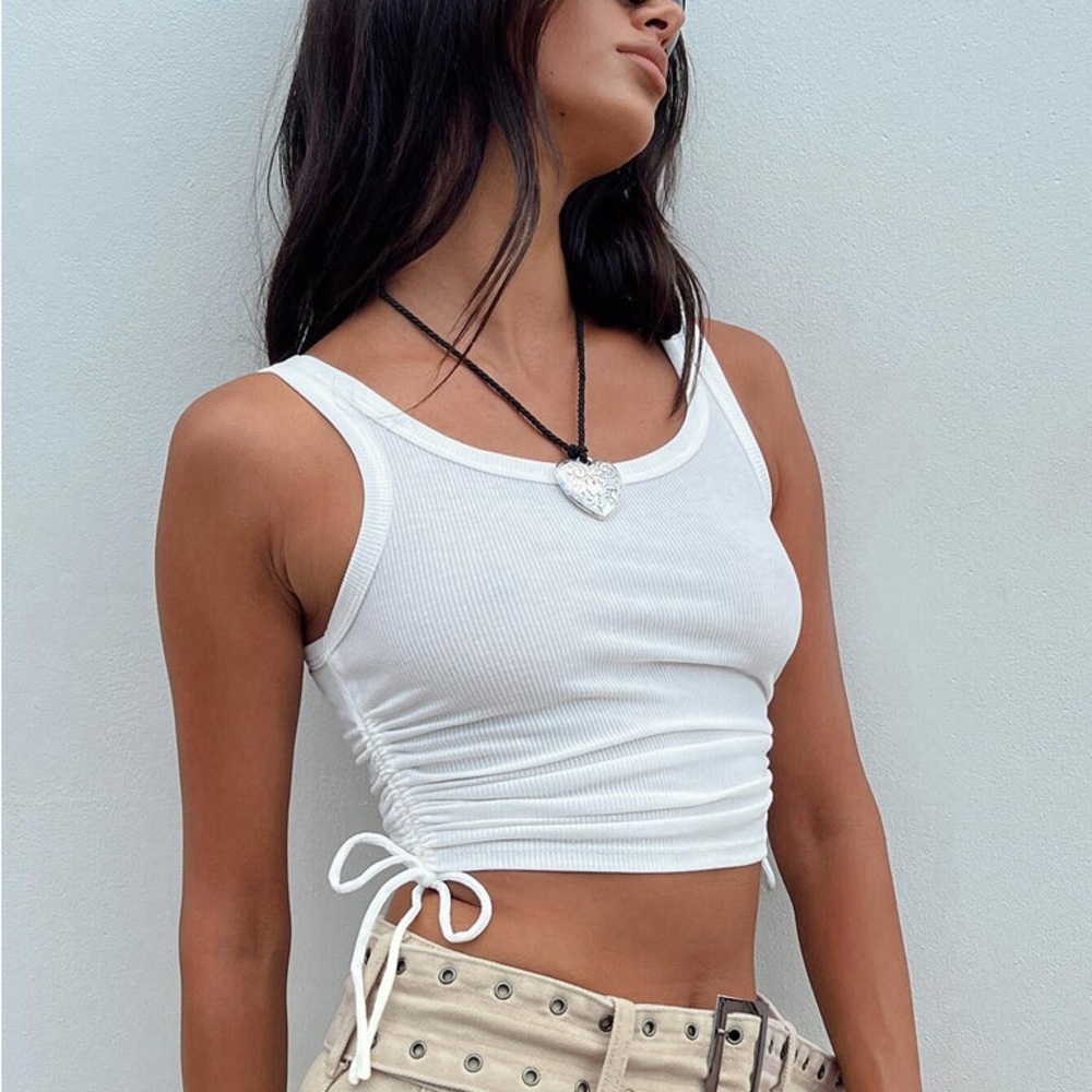 Princess Polly white tank top with cutouts and ruching